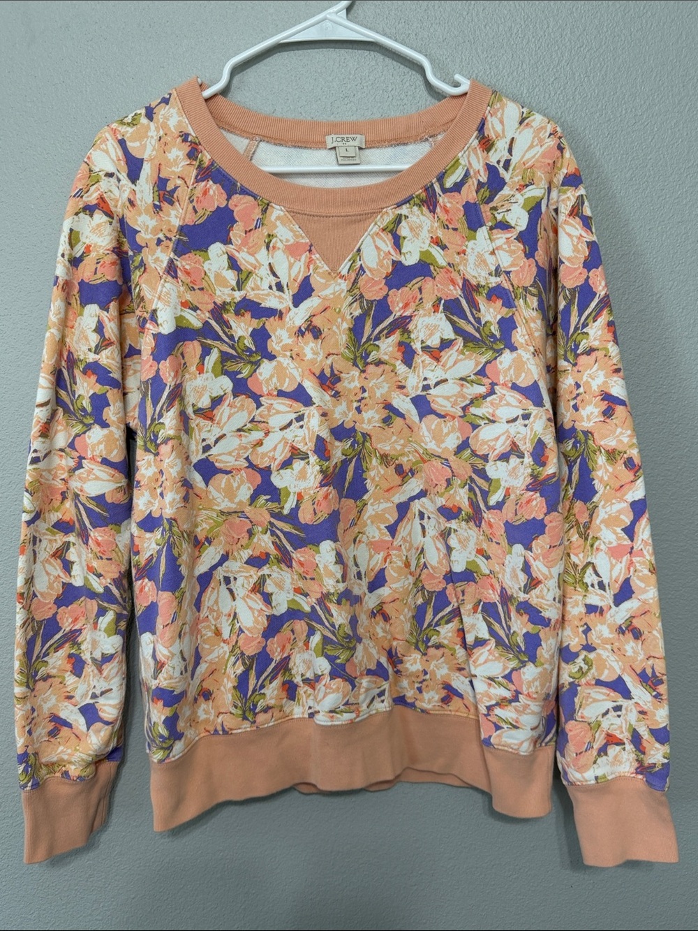J. Crew Floral Crewneck Sweatshirt in Peach and Purple Large Cotton